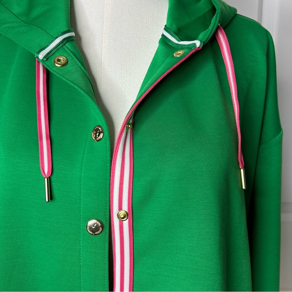 Isaac Mizrahi Live! Regular Clubhouse Scuba Knit Snap Front Tunic w/ Hood - Picture 3 of 9